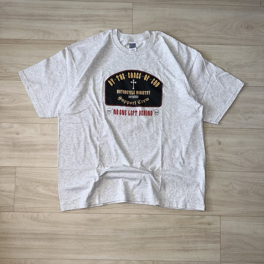 Vintage Jesus Harley Parody Motorcycle Ministry‎ Biker Tshirt XXL Gray Retro Y2K